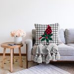 Ekose Kuş Yaprak Tasarımlı Dijital Baskılı Modern Raşel Kadife Yastık Kırlent Kılıfı Realhomes