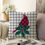 Ekose Kuş Yaprak Tasarımlı Dijital Baskılı Modern Raşel Kadife Yastık Kırlent Kılıfı Realhomes