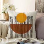 Çizgili Güneş Tasarımlı Dijital Baskılı Modern Raşel Kadife Yastık Kırlent Kılıfı Realhomes