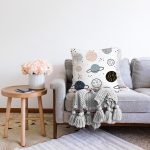 - Печать - Realhomes Realhomes Gezegen Çizimli Özel Tasarım Dijital Baskılı Modern Raşel Kadife Yastık Kırlent Kılıfı Realhomes