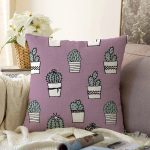 - Sonil-K10217-Gorsel - Realhomes Açık Mor Zeminli Kaktüs Tasarımlı Dijital Baskılı Modern Raşel Kadife Yastık Kırlent Kılıfı Realhomes