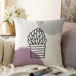Renkli Zemin Kaktüs Tasarımlı Dijital Baskılı Modern Raşel Kadife Yastık Kırlent Kılıfı Realhomes