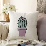 - Sonil-K10222-Gorsel - Realhomes  Krem Zemin Sade Kaktüs Motifli Dijital Baskılı Dekoratif Raşel Kadife Yastık Kırlent Kılıfı Realhomes