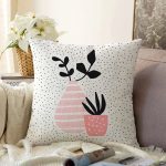 Krem Kumlama Zemin Vazo Desenli Dijital Baskılı Modern Raşel Kadife Yastık Kırlent Kılıfı Realhomes