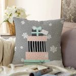 Gri Kar Taneli Zemin Hediye Paketleri Desenli Dijital Baskılı Dekoratif Raşel Kadife Yastık Kırlent Kılıfı Realhomes