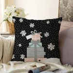 Siyah Kar Taneli Zemin Hediye Paketleri Desenli Dijital Baskılı Modern Raşel Kadife Yastık Kırlent Kılıfı Realhomes