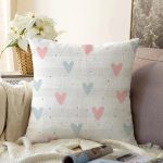 Realhomes Mint Yeşili Çizgiler Üzerine Kalp Motifli Özel Tasarım Dijital Baskılı Modern Şönil Yastık Kırlent Kılıfı Realhomes