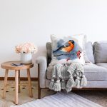 Suluboya Çizimli Şakrak Kuşu Özel Tasarım Dijital Baskılı Modern Raşel Kadife Yastık Kırlent Kılıfı Realhomes