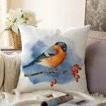 Suluboya Çizimli Şakrak Kuşu Özel Tasarım Dijital Baskılı Modern Raşel Kadife Yastık Kırlent Kılıfı Realhomes