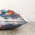 Suluboya Çizimli Şakrak Kuşu Özel Tasarım Dijital Baskılı Modern Raşel Kadife Yastık Kırlent Kılıfı Realhomes