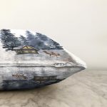 Kış Temalı Suluboya Özel Tasarım Dijital Baskılı Dekoratif Raşel Kadife Yastık Kırlent Kılıfı Realhomes