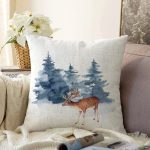 - Sonil-K10345-Gorsel - Realhomes  Suluboya Çizimli Geyik Tasarımlı Dijital Baskılı Modern Raşel Kadife Yastık Kırlent Kılıfı Realhomes