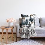 - Sonil-K10347-Gorsel-1 - Realhomes  Suluboya Çam Ağacı & Geyik Tasarımlı Dijital Baskılı Modern Raşel Kadife Yastık Kırlent Kılıfı Realhomes