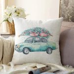 Christmas Temalı Araba Tasarımlı Dijital Baskılı Dekoratif Raşel Kadife Yastık Kırlent Kılıfı Realhomes