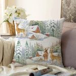 - Sonil-K10369-Gorsel - Realhomes  Kış Temalı Bağ Evi & Geyik Tasarımlı Dijital Baskılı Modern Raşel Kadife Yastık Kırlent Kılıfı Realhomes