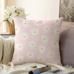 Pembe Zemin Papatya Tasarımlı Dijital Baskılı Dekoratif Raşel Kadife Yastık Kırlent Kılıfı Realhomes