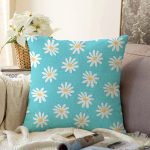 Mavi Zemin Papatya Çizimli Dijital Baskılı Modern Raşel Kadife Yastık Kırlent Kılıfı Realhomes