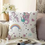 - Печать - Realhomes  Realhomes Unicorn ve Deniz Kızı Tasarımlı Dijital Baskılı Modern Raşel Kadife Yastık Kırlent Kılıfı Realhomes