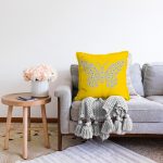 - Sonil-K10382-Gorsel-1 - Realhomes  Sarı Zemin Papatyadan Kelebek Tasarımlı Dijital Baskılı Dekoratif Raşel Kadife Yastık Kırlent Kılıfı Realhomes