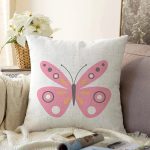 Pembe Kelebek Tasarımlı Dijital Baskılı Modern Raşel Kadife Yastık Kırlent Kılıfı Realhomes