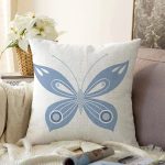 Mavi Kelebek Motifli Dijital Baskılı Dekoratif Raşel Kadife Yastık Kırlent Kılıfı Realhomes