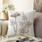 Karakalem Çiçek Desenli Dijital Baskılı Dekoratif Raşel Kadife Yastık Kırlent Kılıfı Realhomes