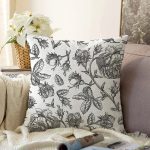 - Sonil-K10425-Gorsel - Realhomes  Karakalem Çiçek Desenli Dijital Baskılı Modern Raşel Kadife Yastık Kırlent Kılıfı Realhomes