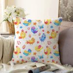 - Sonil-K1043-Gorsel - Realhomes Realhomes Mutlu Kuşlar Çizimli Özel Tasarım Dijital Baskılı Modern Raşel Kadife Yastık Kırlent Kılıfı Realhomes
