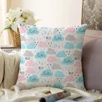 - Print - Realhomes  Realhomes Hello Baby Renkli Bulutlar Özel Tasarım Dijital Baskılı Modern Raşel Kadife Yastık Kırlent Kılıfı Realhomes