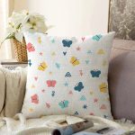- Cute childish seamless pattern with hand drawn cartoon elements. - Realhomes  Realhomes Renkli Kelebekler Özel Tasarım Dijital Baskılı Modern Raşel Kadife Yastık Kırlent Kılıfı Realhomes