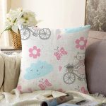- Печать - Realhomes Realhomes Bisikletli Kedicik Özel Tasarım Dijital Baskılı Modern Raşel Kadife Yastık Kırlent Kılıfı Realhomes