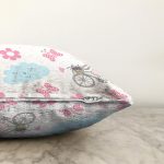 - Печать - Realhomes Realhomes Bisikletli Kedicik Özel Tasarım Dijital Baskılı Modern Raşel Kadife Yastık Kırlent Kılıfı Realhomes