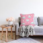 - Seamless pattern with cartoon sleeping hares - Realhomes  Realhomes Pembe Zeminde Bulut Üstünde Tavşan Motifli Özel Tasarım Dijital Baskılı Modern Raşel Kadife Yastık Kırlent Kılıfı Realhomes