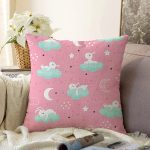 - Seamless pattern with cartoon sleeping hares - Realhomes  Realhomes Pembe Zeminde Bulut Üstünde Tavşan Motifli Özel Tasarım Dijital Baskılı Modern Raşel Kadife Yastık Kırlent Kılıfı Realhomes