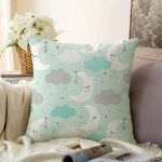 - Print - Realhomes Realhomes Renkli Ay Bulut Motifli Özel Tasarım Dijital Baskılı Modern Raşel Kadife Yastık Kırlent Kılıfı Realhomes