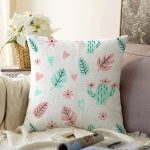 Realhomes Mavi Kaktüs Motifli Özel Tasarım Dijital Baskılı Modern Raşel Kadife Yastık Kırlent Kılıfı Realhomes