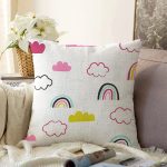- Print - Realhomes  Realhomes Bulut ve Gökkuşağı Çizimli Özel Tasarım Dijital Baskılı Modern Raşel Kadife Yastık Kırlent Kılıfı Realhomes