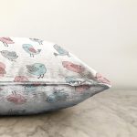 Realhomes Mavi Pembe Kuş Çizimli Özel Tasarım Dijital Baskılı Modern Raşel Kadife Yastık Kırlent Kılıfı Realhomes