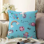 - Печать - Realhomes Realhomes Uzay Motifli Özel Tasarım Dijital Baskılı Modern Raşel Kadife Yastık Kırlent Kılıfı Realhomes