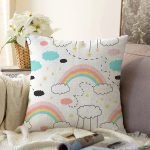 - Print - Realhomes Realhomes Gökkuşağı Motifli Özel Tasarım Dijital Baskılı Modern Raşel Kadife Yastık Kırlent Kılıfı Realhomes