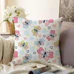 - Print - Realhomes Realhomes Renkli Kelebekler Özel Tasarım Dijital Baskılı Modern Raşel Kadife Yastık Kırlent Kılıfı Realhomes