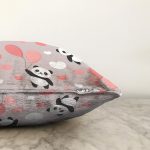 - Print - Realhomes Realhomes Balonlu Panda Tasarımlı Dijital Baskılı Modern Raşel Kadife Yastık Kırlent Kılıfı Realhomes