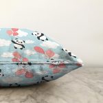 - Print - Realhomes  Realhomes Balonlu Panda Tasarımlı Dijital Baskılı Modern Raşel Kadife Yastık Kırlent Kılıfı Realhomes