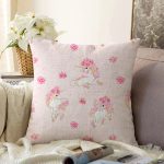 - Print - Realhomes Realhomes Pembe Zeminde Dişi Unicorn Tasarımlı Dijital Baskılı Modern Raşel Kadife Yastık Kırlent Kılıfı Realhomes