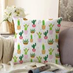 - Print - Realhomes Realhomes Minik Kaktüs Tasarımlı Dijital Baskılı Modern Raşel Kadife Yastık Kırlent Kılıfı Realhomes