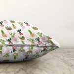 - Print - Realhomes Realhomes Minik Kaktüs Tasarımlı Dijital Baskılı Modern Raşel Kadife Yastık Kırlent Kılıfı Realhomes