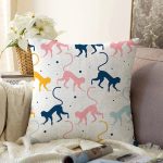 - Sonil-K1101-Gorsel - Realhomes Realhomes Renkli Maymun Tasarımlı Dijital Baskılı Modern Raşel Kadife Yastık Kırlent Kılıfı Realhomes