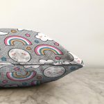 - Print - Realhomes  Realhomes Gri Zeminde Gökkuşağı ve Ay Yıldız Tasarımlı Dijital Baskılı Modern Raşel Kadife Yastık Kırlent Kılıfı Realhomes