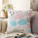 - Печать - Realhomes  Realhomes Renkli Bulutlar Tasarımlı Dijital Baskılı Modern Raşel Kadife Yastık Kırlent Kılıfı Realhomes