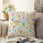 - Печать - Realhomes Realhomes Çiçekli ve Tavşan Tasarımlı Dijital Baskılı Modern Raşel Kadife Yastık Kırlent Kılıfı Realhomes